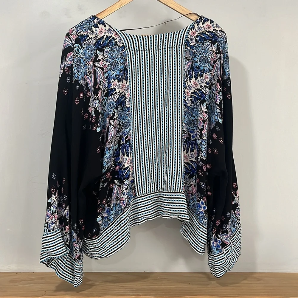 Free People Mixed Print Top in Black Combo, Size M - Picture 5 of 17